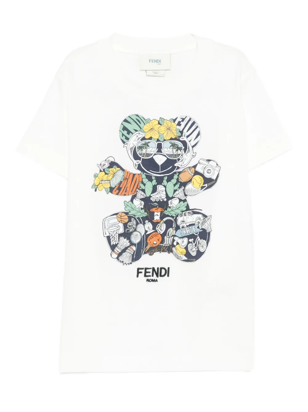 

Футболка с принтом медведя FENDI KIDS, белый