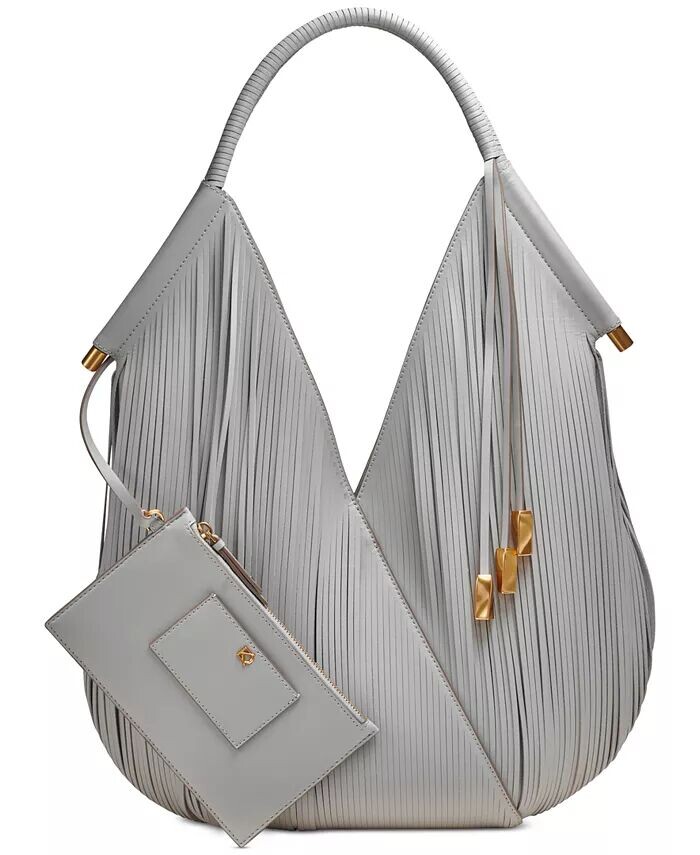 

Donna Karan Baldwin Большое плечо, вырезанное лазером, с закругленной ручкой, обтянутой кожей Donna Karan New York, серый