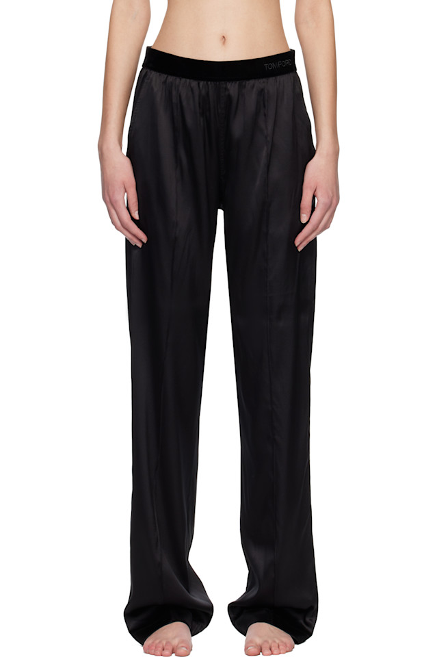

Эластичные шелковые атласные пижамные брюки для отдыха Tom Ford, черный