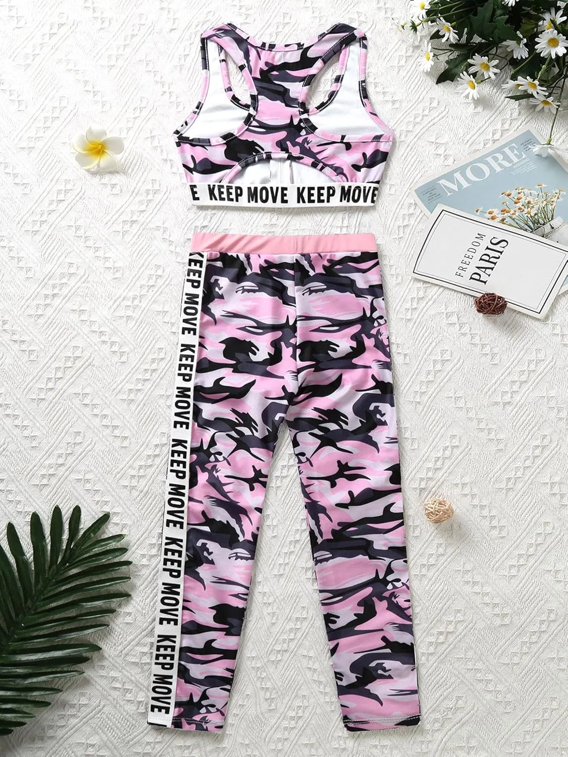 Детский спортивный комплект: топ на бретелях и леггинсы, Moggemol, Zipper-pink-camo — фото 4