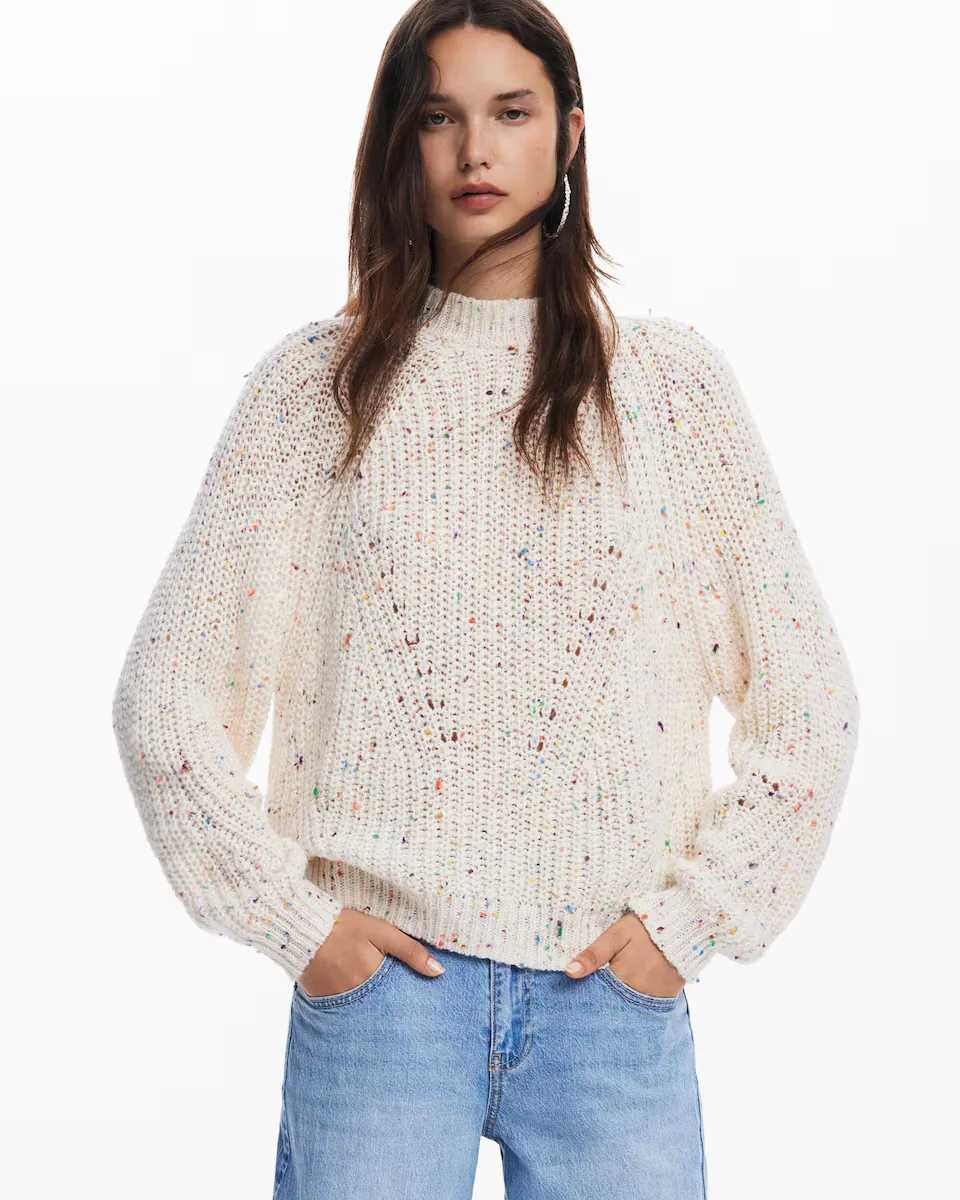 

Женский вязаный свитер оверсайз с ажуром Desigual, белый