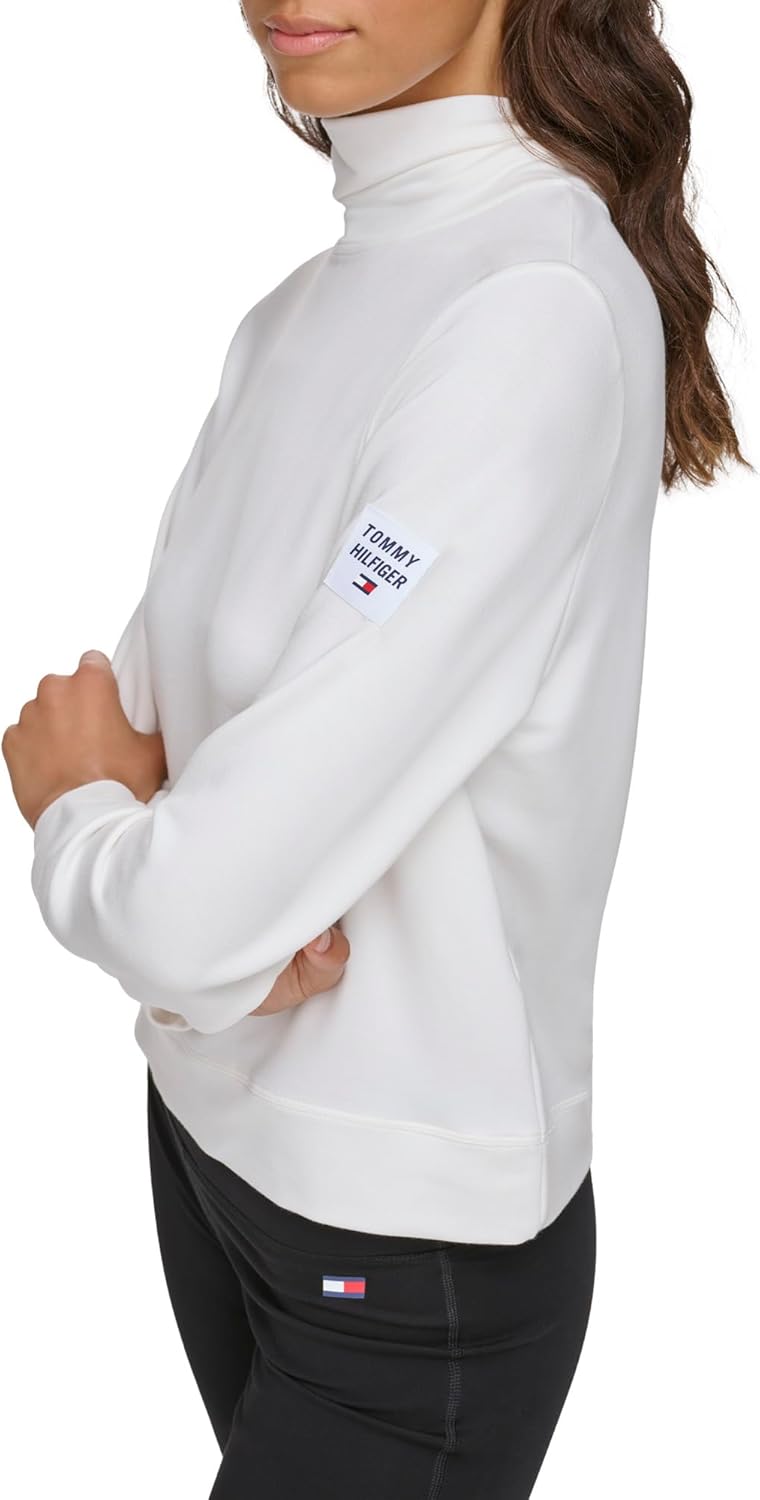 Женская легкая толстовка с нашивкой-логотипом Tommy Hilfiger и воротником-хомутом, Eggshell — фото 3