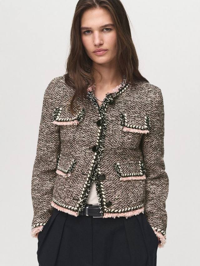 

Пиджак из твида цвета пудрово-розового Mango, Black