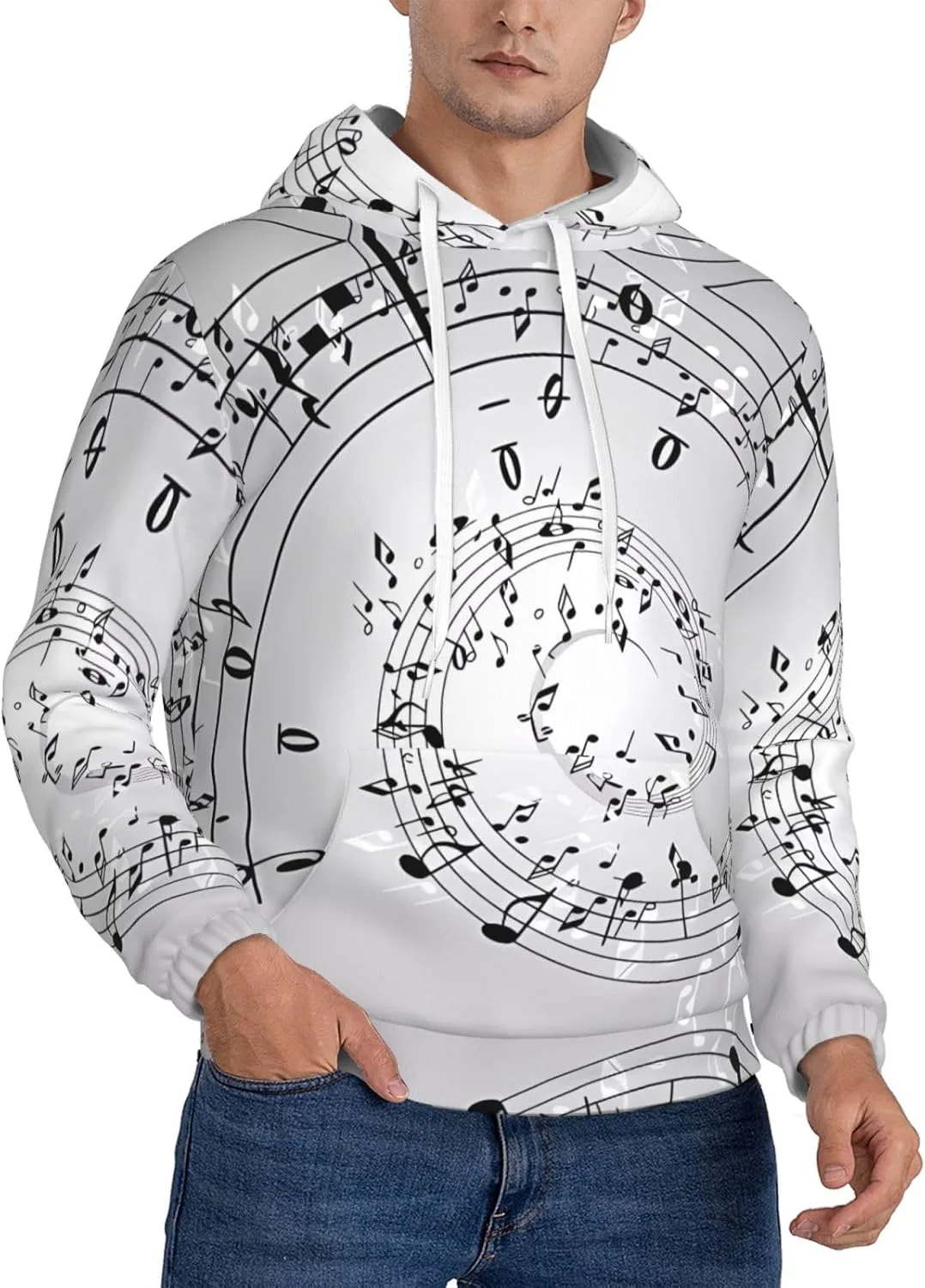 

Мужская флисовая худи с капюшоном — уличный стиль с принтом нот SSYGHT