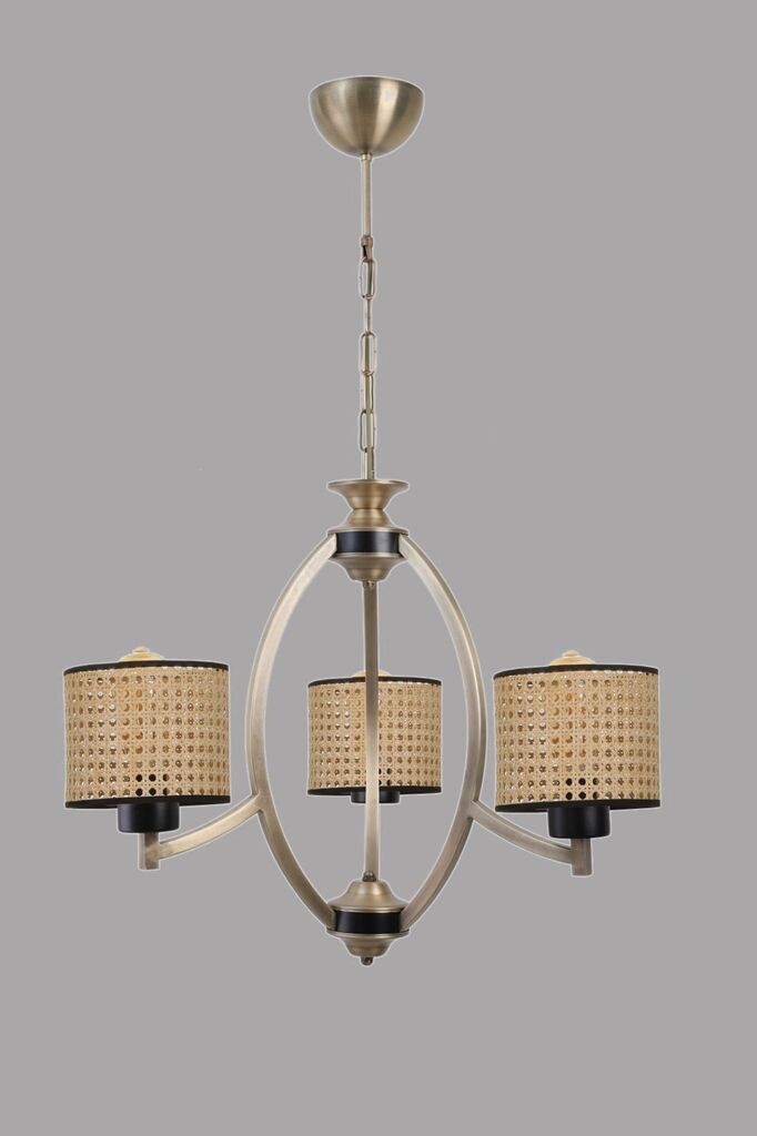

Opviq, Paul- Paul 3 lü eskitme avize rattan abajurluLUN, коричневый, люстра, металлический корпус