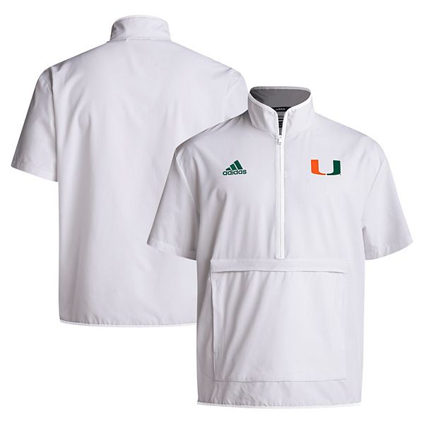 

Мужская белая куртка-полузип с коротким рукавом Miami Hurricanes 2024 coaches sideline Adidas