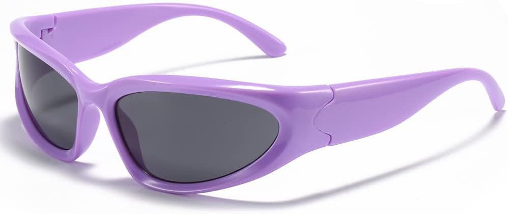 

Солнцезащитные очки Y2K с обтекаемой формой для мужчин и женщин, аксессуары в стиле 2000-х, крутые кибер-очки, спортивные, байкерские, солнцезащитные очки с защитой от УФ-излучения UV400 BAWUYI, Purple Frame - Grey Lens