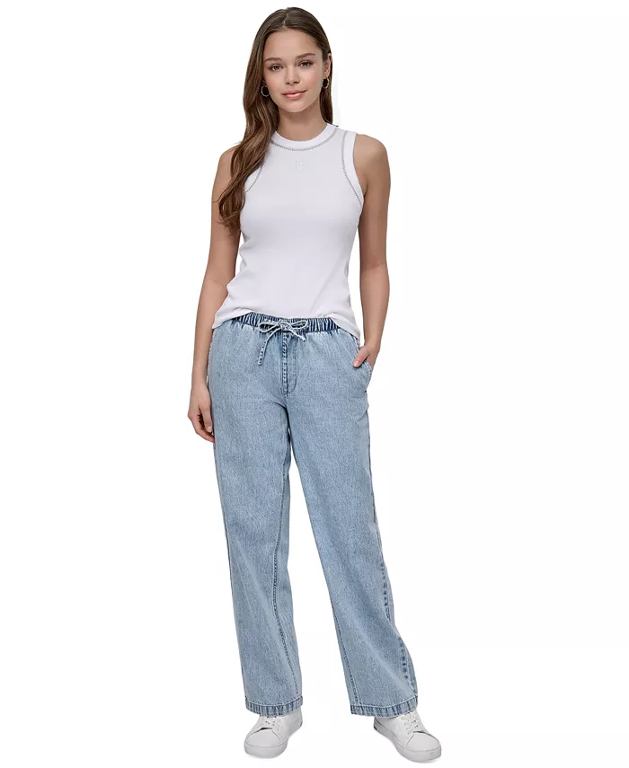 

Женские джинсы из хлопка с высокой посадкой и завязками на талии DKNY Jeans, синий