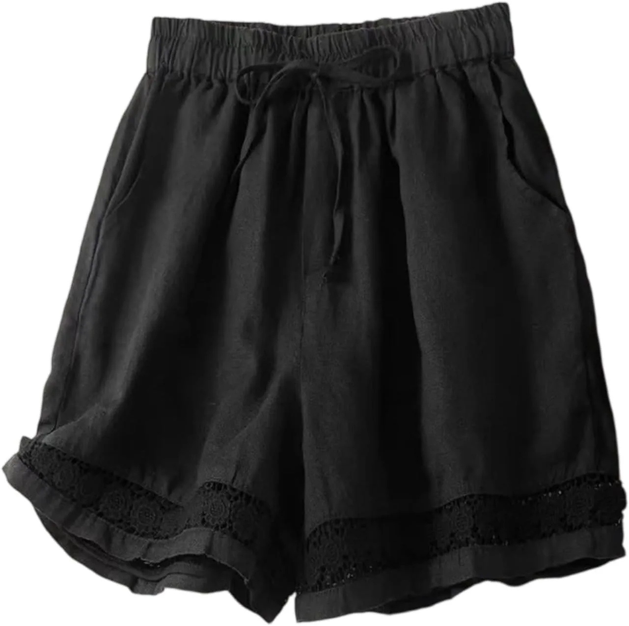 

Женские шорты High Waist с эластичным шнурком и кружевной отделкой EOPUING