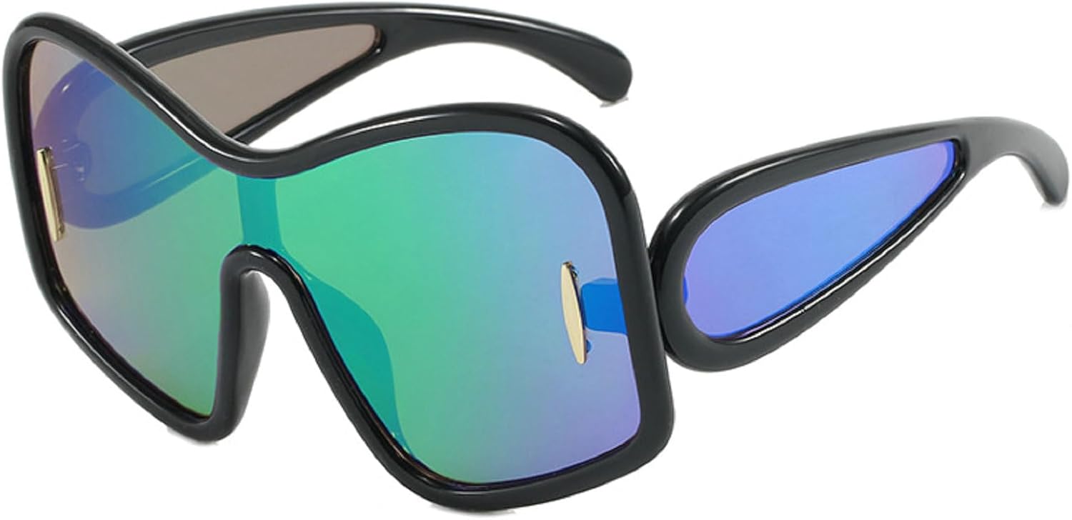 

Большие цельные солнцезащитные очки-щитки для женщин, модные панк-солнцезащитные очки квадратной формы, винтажные солнцезащитные очки в большой оправе для мужчин, защитные очки-маска mincl, Green&mirror