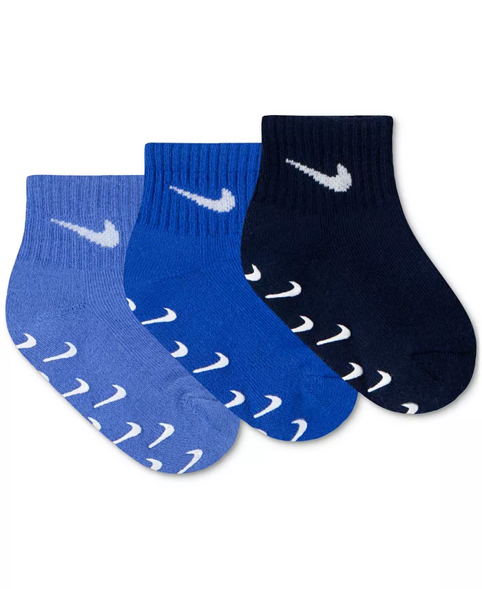 Детские носки с логотипом и противоскользящей подошвой, 3 пары Nike, синий — фото 2