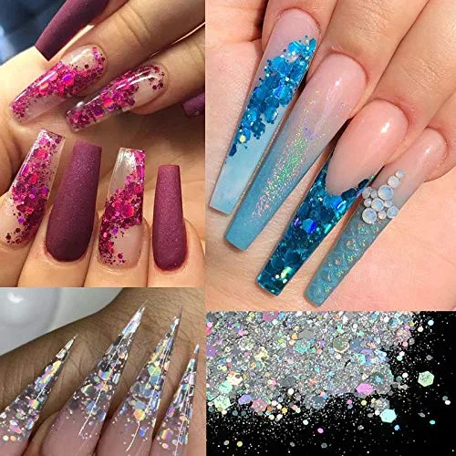 Голографические блестки для маникюра Mixed Hexagon Shape Chunky Nail Glitter 50 г Feiniao — фото 2