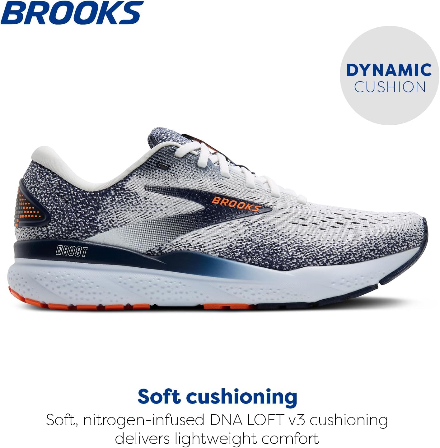 Мужские нейтральные беговые кроссовки Brooks Ghost 16, белый/оранжевый — фото 2