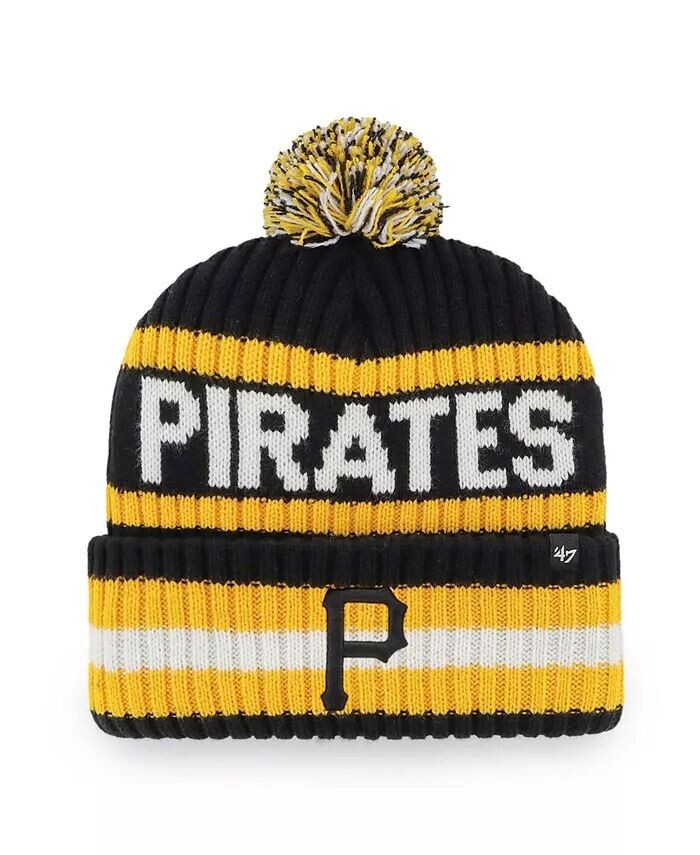 

Мужская черная вязаная шапка Pittsburgh Pirates Bering с манжетами и помпоном '47 Brand