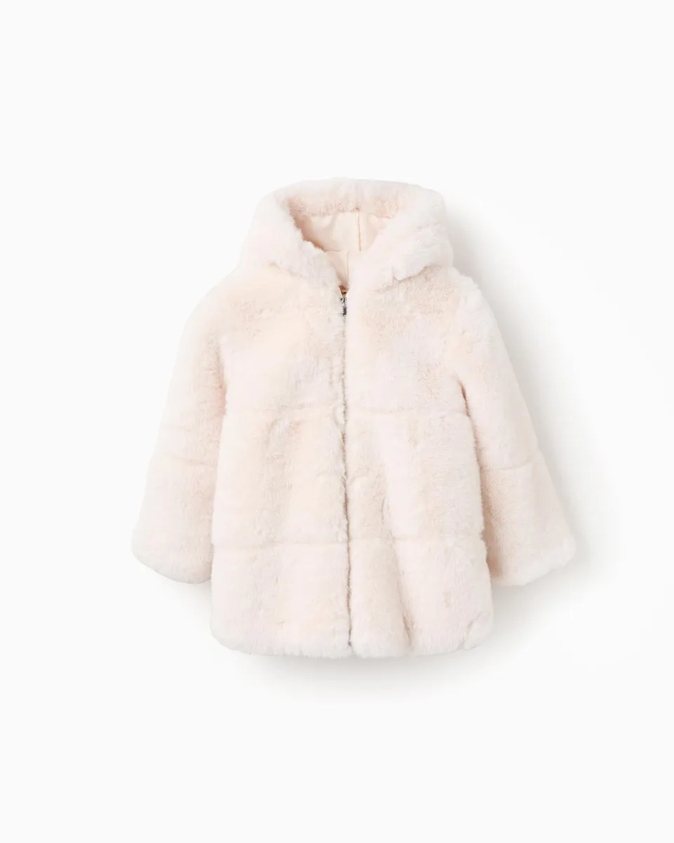 

Длинная девичья куртка из искусственного меха с капюшоном Zippy, бежевый