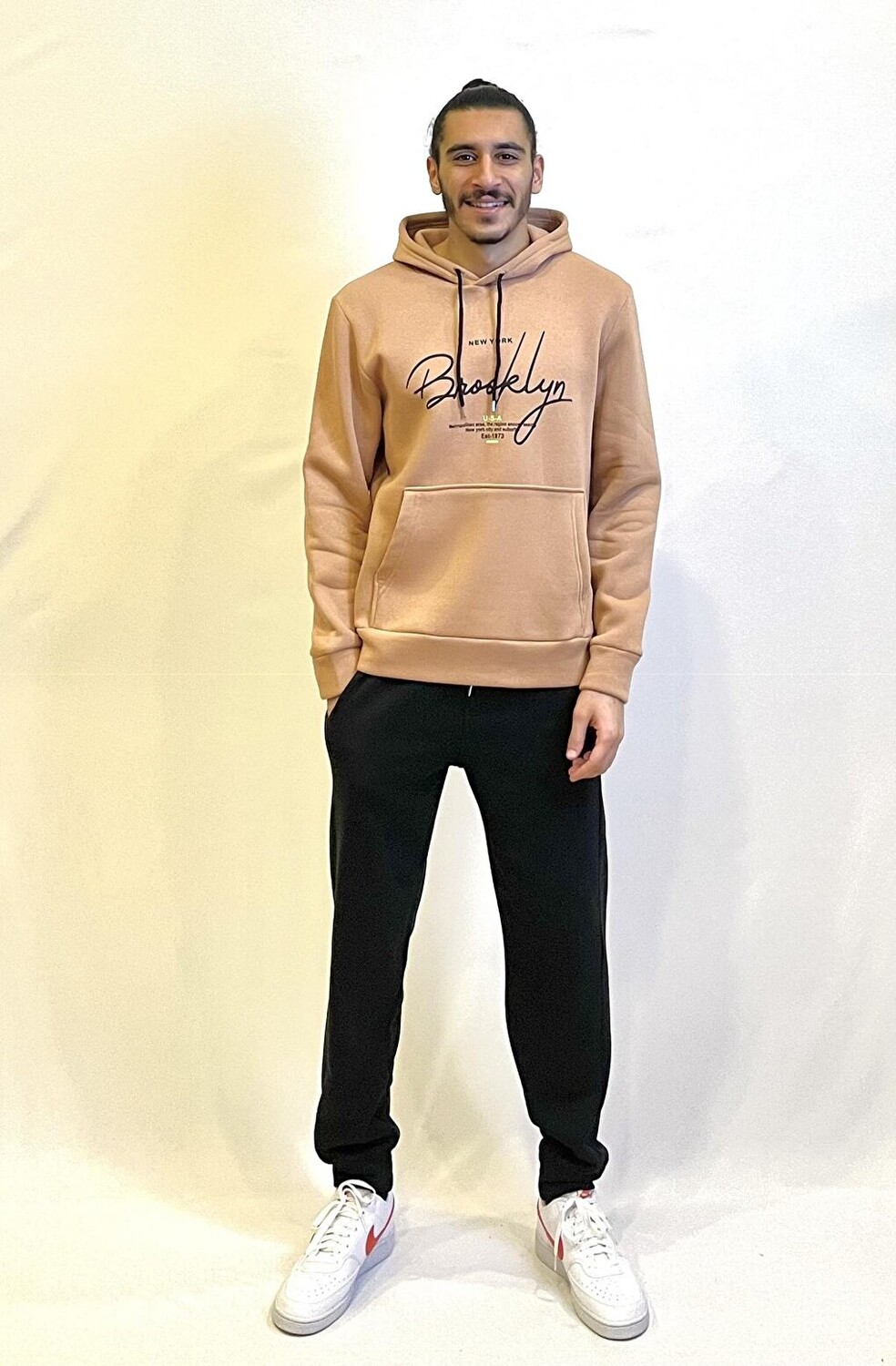 

Мужская удобная толстовка из формованного флиса с капюшоном, 3 нити, толстовка с принтом Brooklyn, написанная вручную spr24sw16 Süperlife, пудрово-розовый