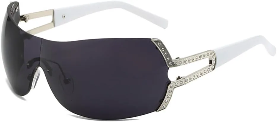 

Овальные солнцезащитные очки без оправы, большие полые солнцезащитные очки для женщин в стиле стимпанк, очки с защитой от ультрафиолета UV400 HCPIHF, Silver Black