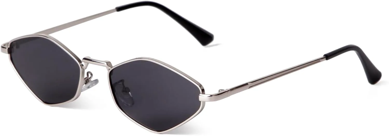 

ADE WU Ретро металлические геометрические солнцезащитные очки для женщин, модные, в стиле 90-х, милые, маленькие, легкие, неправильной формы, Silver/Grey