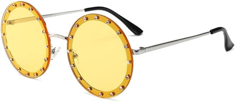 

Винтажные круглые солнцезащитные очки 2027 года для женщин, украшенные стразами и металлом, ретро-очки для женщин, прозрачные очки для мужчин, защита от ультрафиолета UV400 MTZJH, Yellow