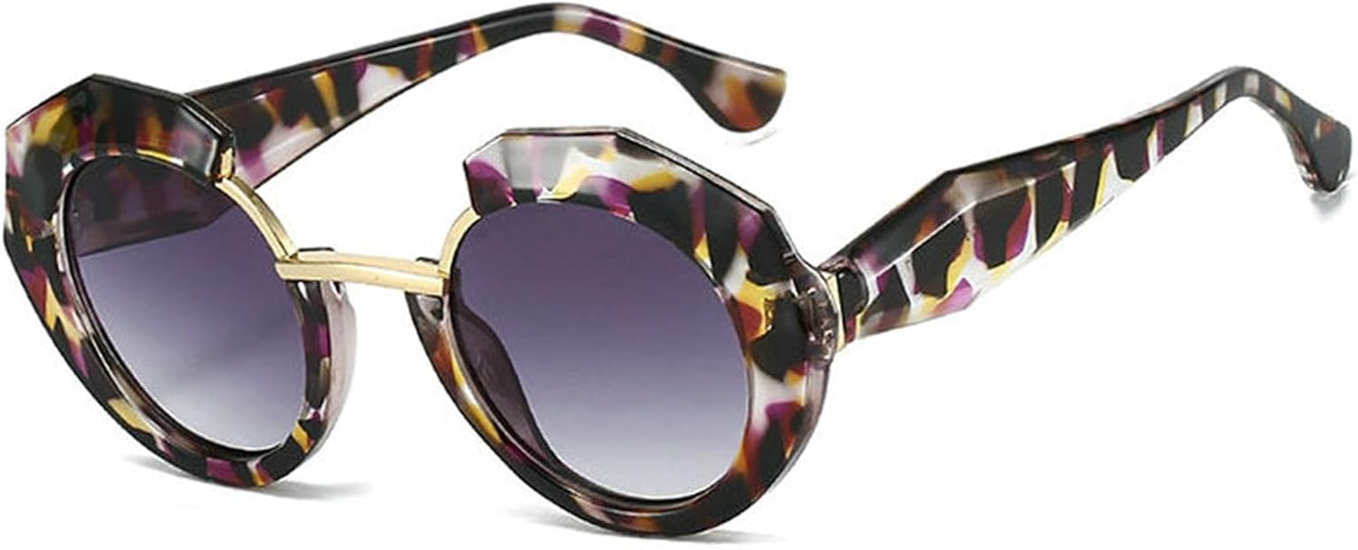 

COTIA Модные круглые солнцезащитные очки для женщин и мужчин, с оригинальным дизайном, в стиле панк, уникальные солнцезащитные очки для активного отдыха, Purple Leopard