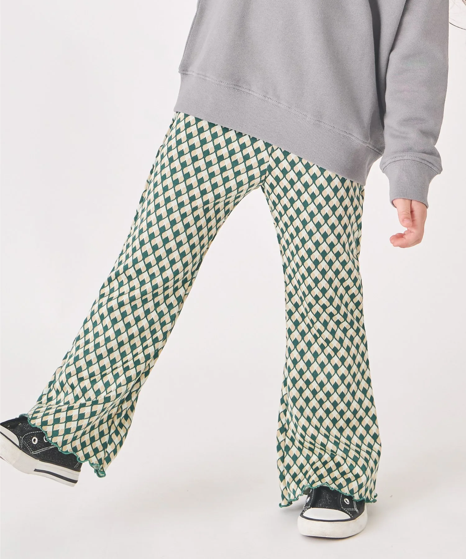 Расклешенные брюки из жаккардовой ткани по всей поверхности Ever Closet, Retro Green