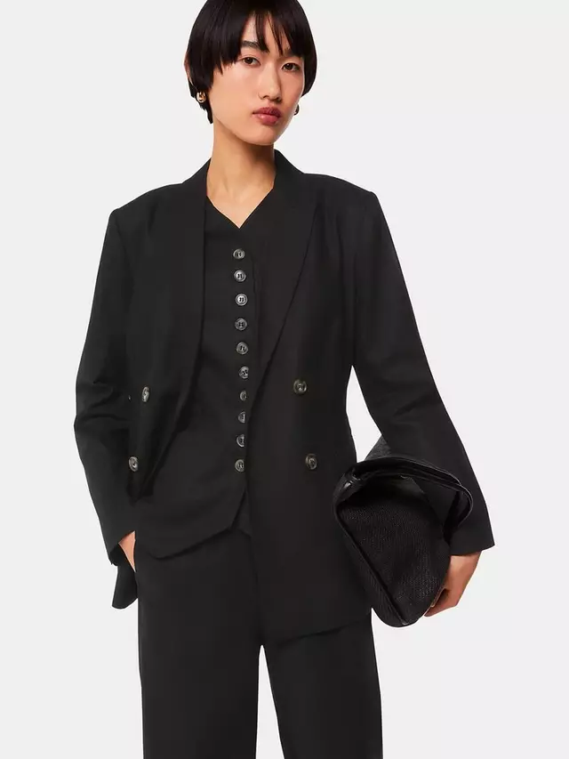 

Блейзер Whistles Lindsey Linen Blend Double Breasted Suit, черный