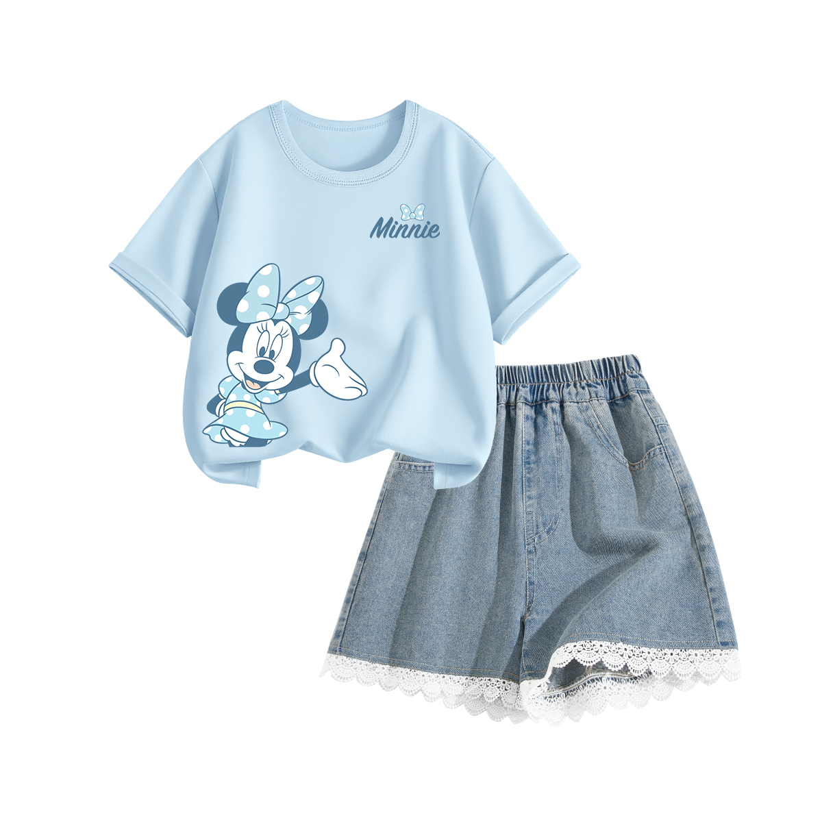 

Детская повседневная спортивная одежда с круглым вырезом, тонкая футболка Disney, welcome to d l sky синий+solid color lake синий