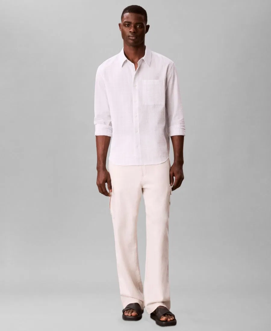 Мужская рубашка с длинными рукавами из жатого поплина Calvin Klein, Brilliant White — фото 2