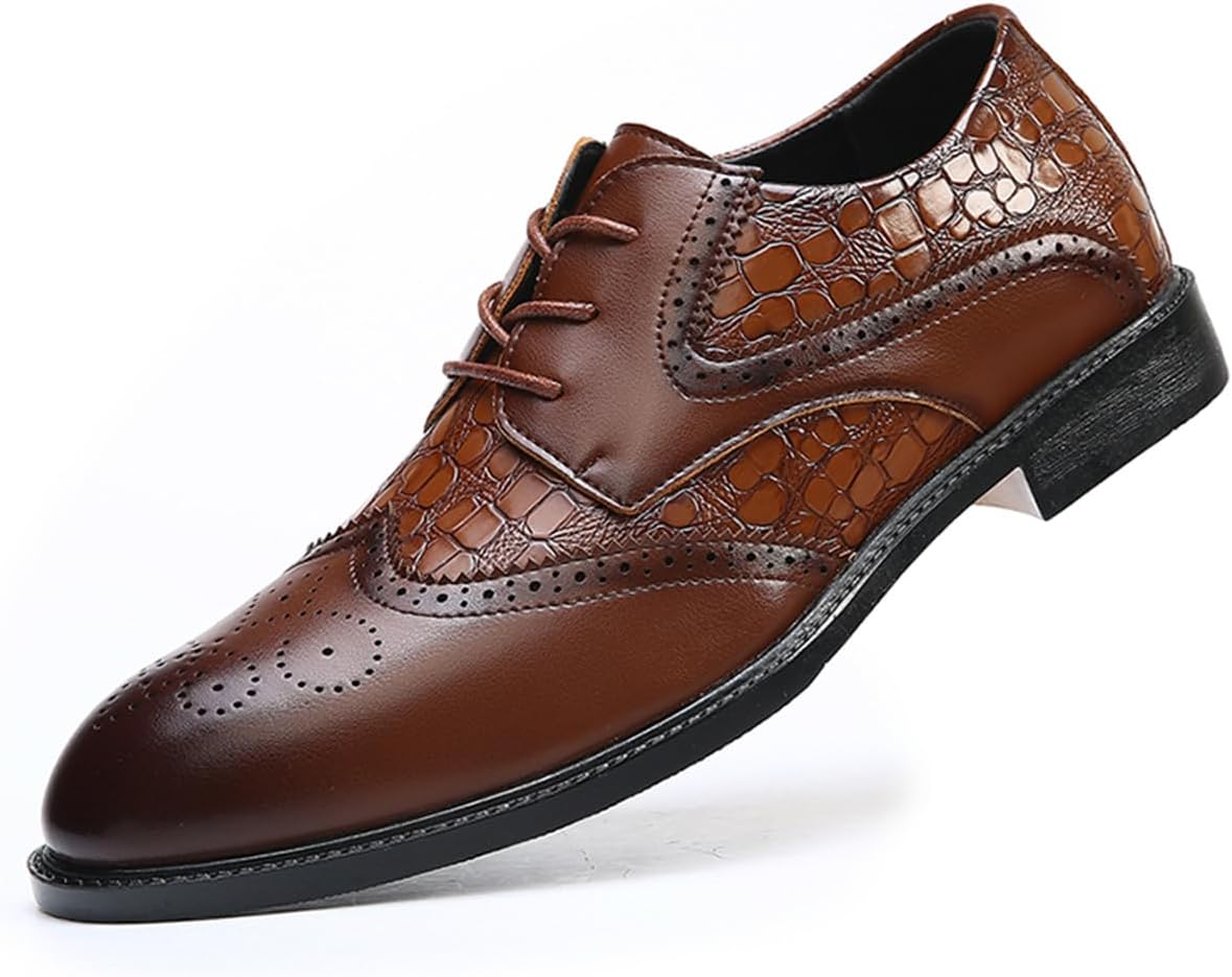 

Мужские туфли с крылышками из кожи с рисунком под крокодила, деловые оксфорды для мужчин, ретро броги, дерби Haoreya, коричневый