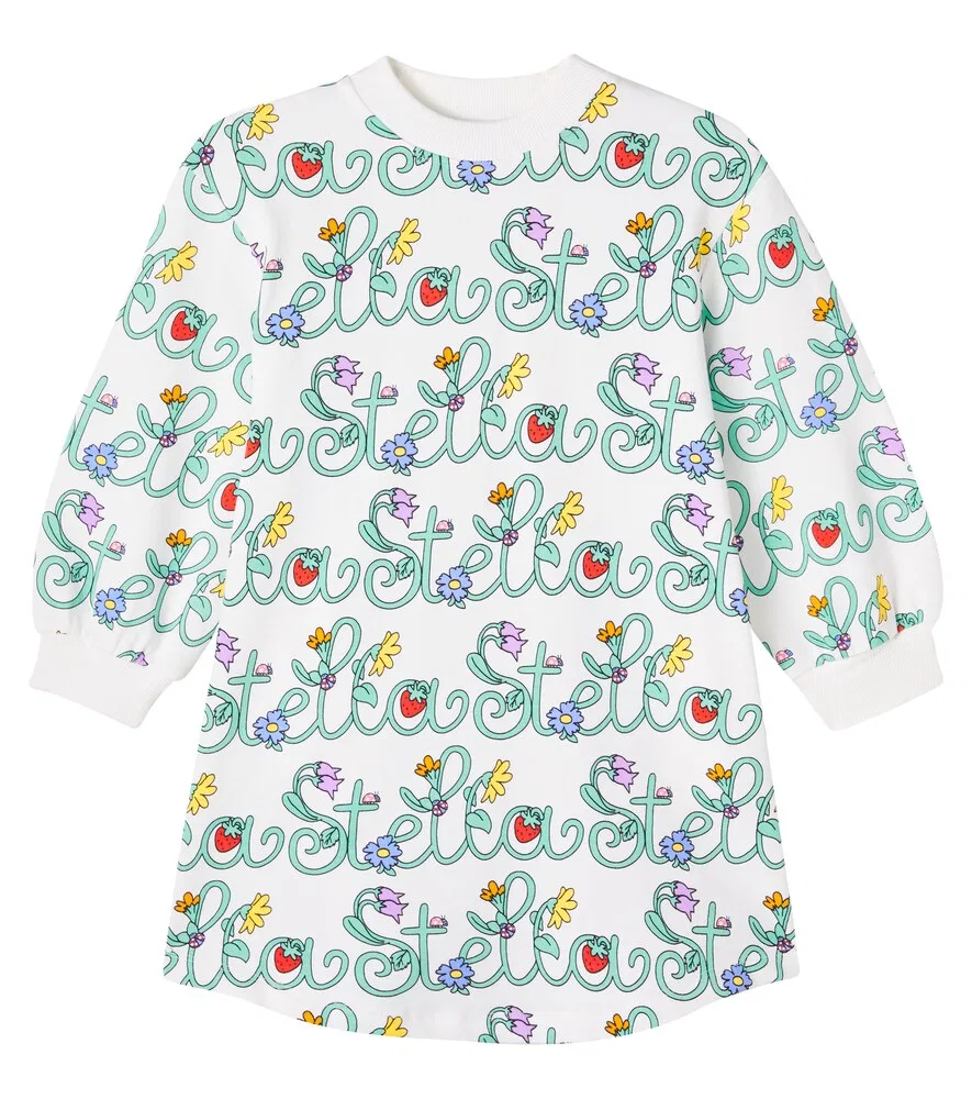 Платье-толстовка из хлопкового трикотажа с логотипом Stella McCartney Kids, белый