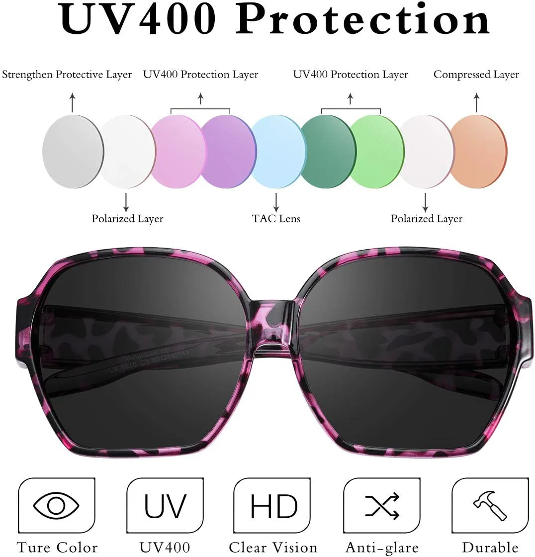 

Квадратные, увеличенные, поляризованные очки, надеваемые поверх солнцезащитных очков, с легкой крупной оправой, для женщин и мужчин TINHAO, F01-purple Leopard