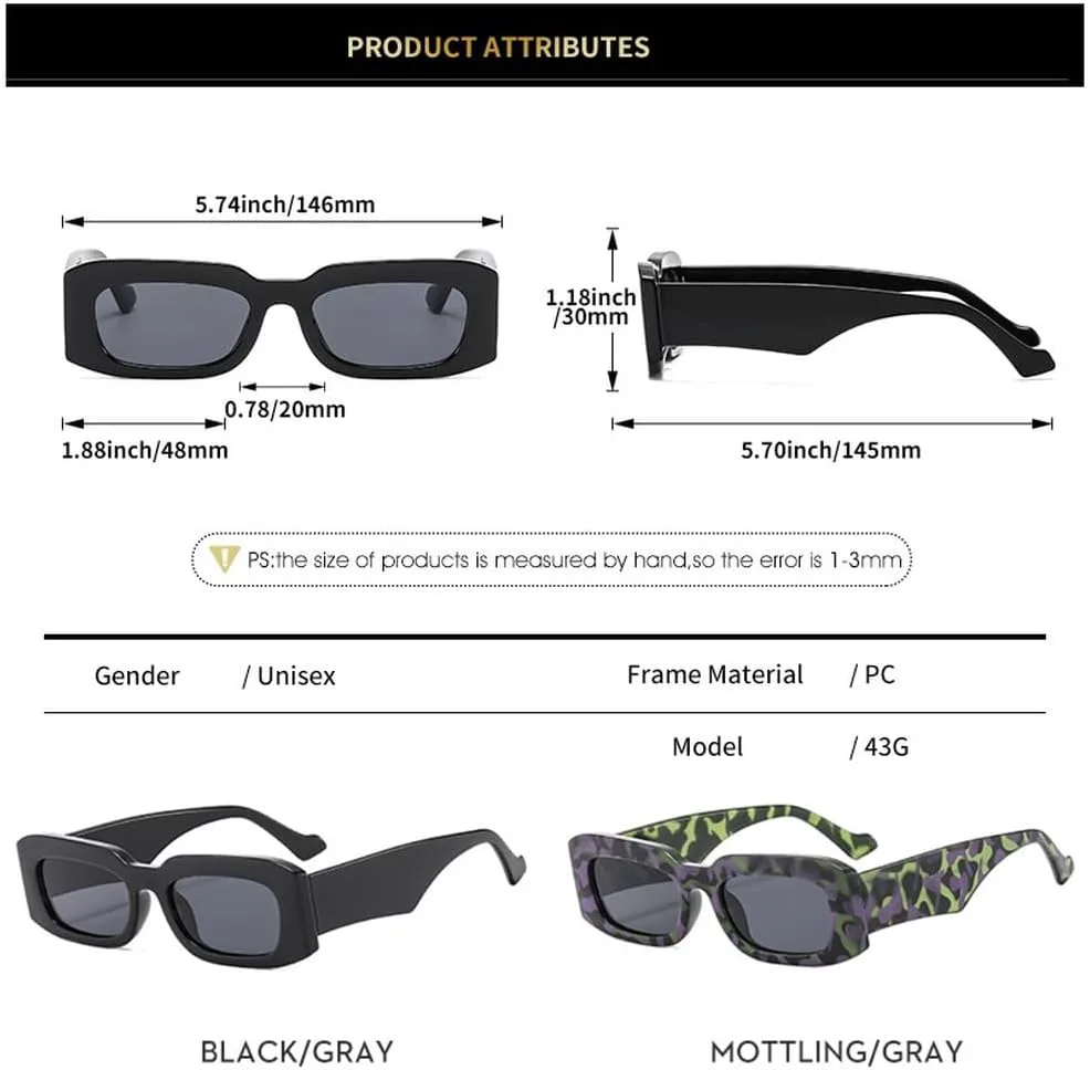 

Маленькие прямоугольные солнцезащитные очки для мужчин и женщин, с широкими дужками, дорожные солнцезащитные очки, винтажные, ретро, ​​UV400 TVTBBVV, Gray