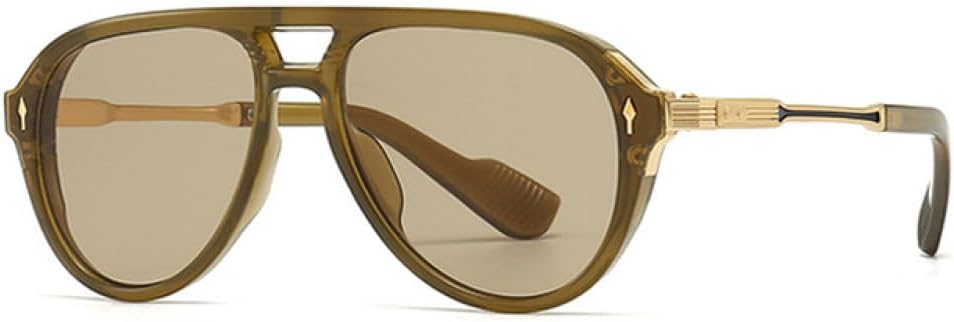 

Мужские солнцезащитные очки в стиле ретро с двойной перемычкой, защита от УФ-излучения UV400, модные женские солнцезащитные очки с заклепками, модель 2027 года MTZJH, Olive Green Green