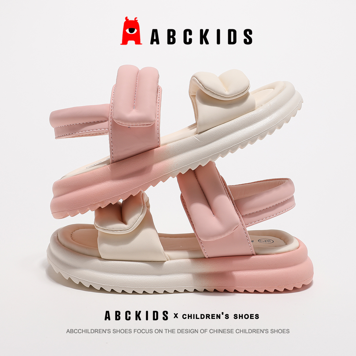 Противоскользящие легкие амортизирующие детские сандалии для детей ABC KIDS, бежевый/розовый — фото 4