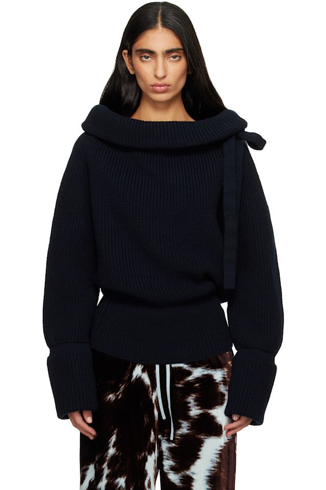 

Dries Van Noten Темно-Синяя водолазка на шнуровке