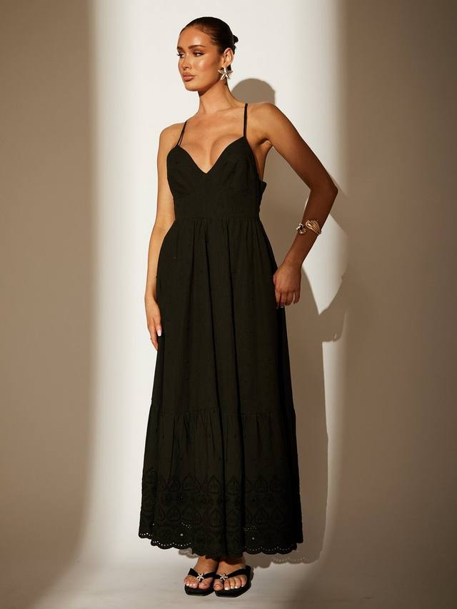 

Платье миди Dobby Broderie с ажурными бретелями и открытой спиной South Beach, Black