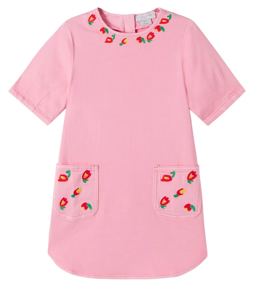 Джинсовое платье с вышивкой Stella McCartney Kids, розовый