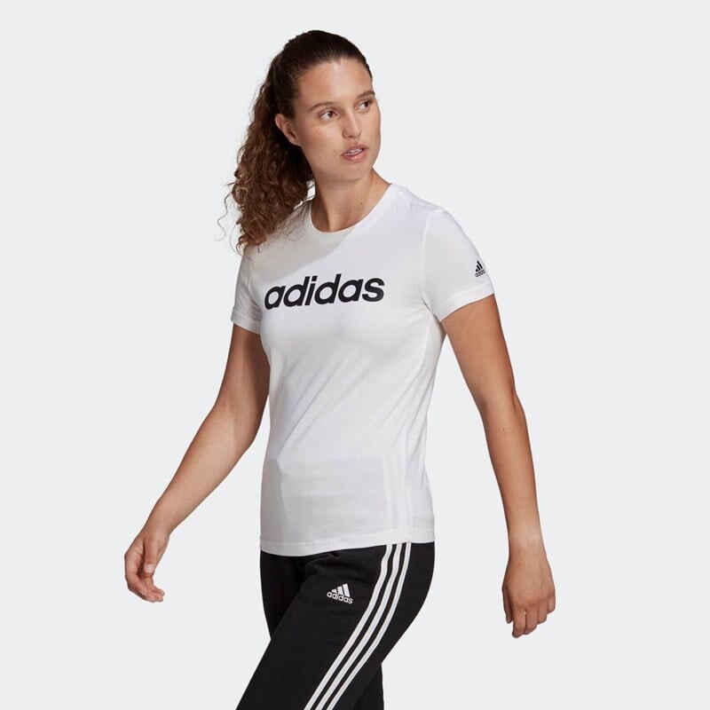 

Женская футболка с логотипом и тонким логотипом Adidas, черный