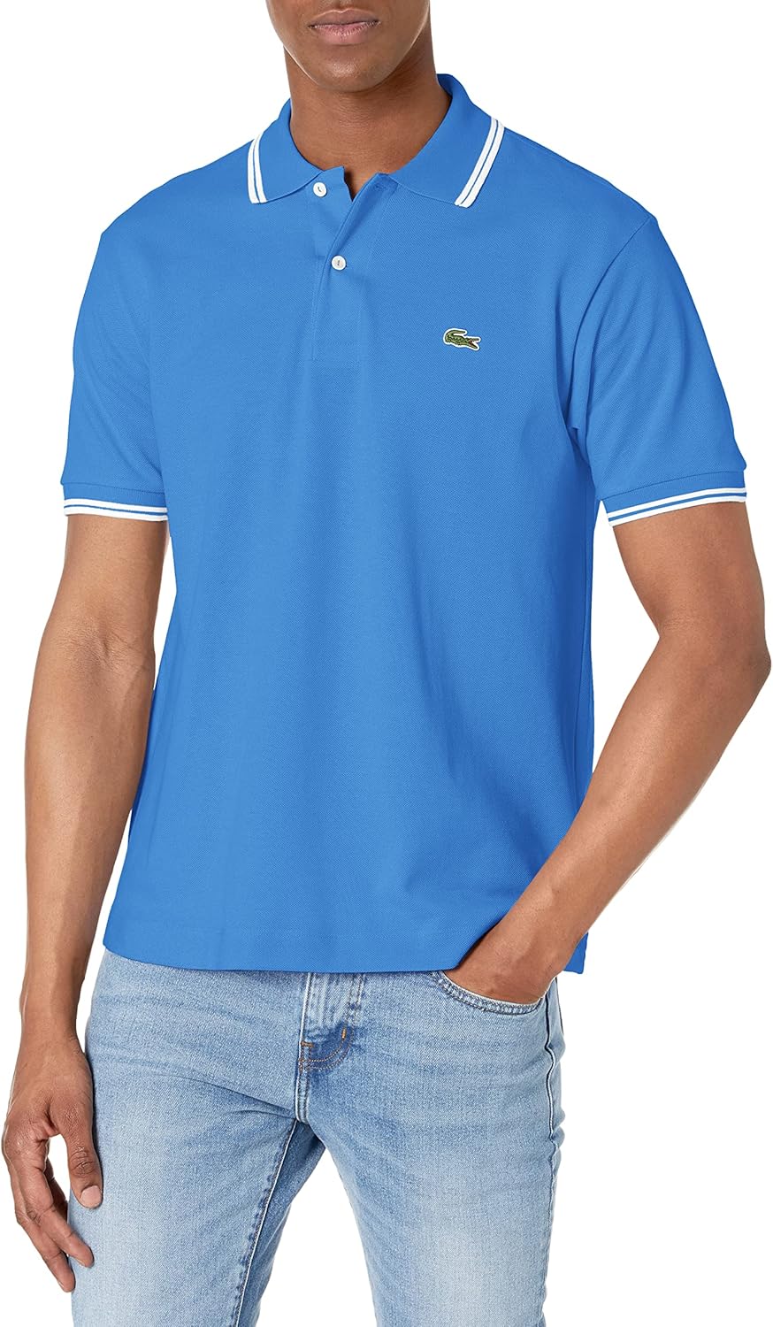 

Lacoste мужская короткая поло с полуфантазийным воротником и рукавом, Bellflower Blue/White, Белый, Lacoste мужская короткая поло с полуфантазийным воротником и рукавом, Bellflower Blue/White