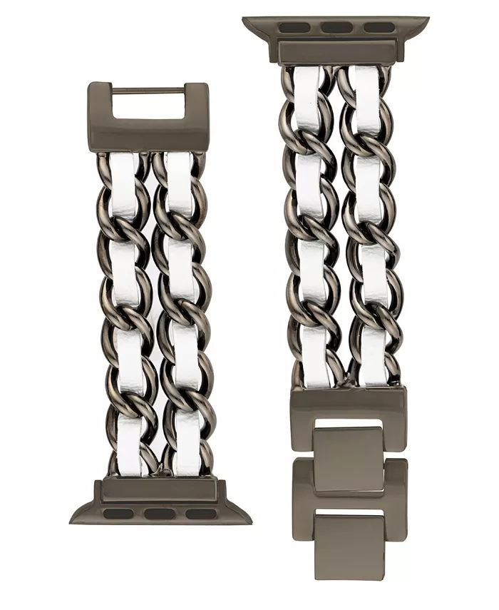 

Женский белый браслет из искусственной кожи с черной двойной цепочкой и металлическим сплавом для Apple Watch 42 мм (Series 10) и 38/40/41 мм Steve Madden