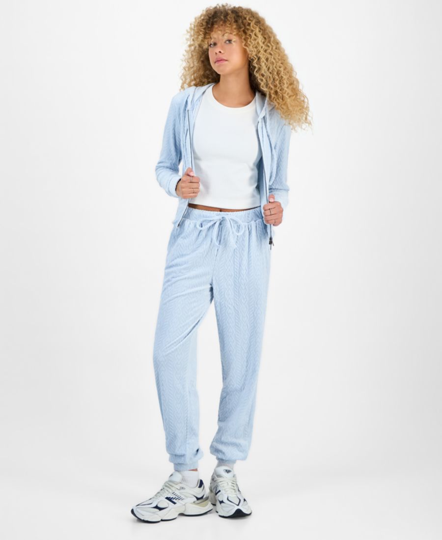 

Детские спортивные брюки из велюра с узором косичка и сердечки Hippie Rose, Baby Blue