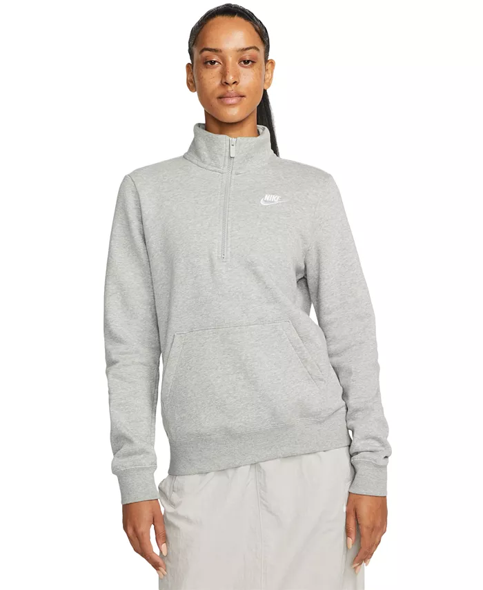 

Женская спортивная флисовая толстовка Club с застежкой-молнией 1/2 Nike, серый