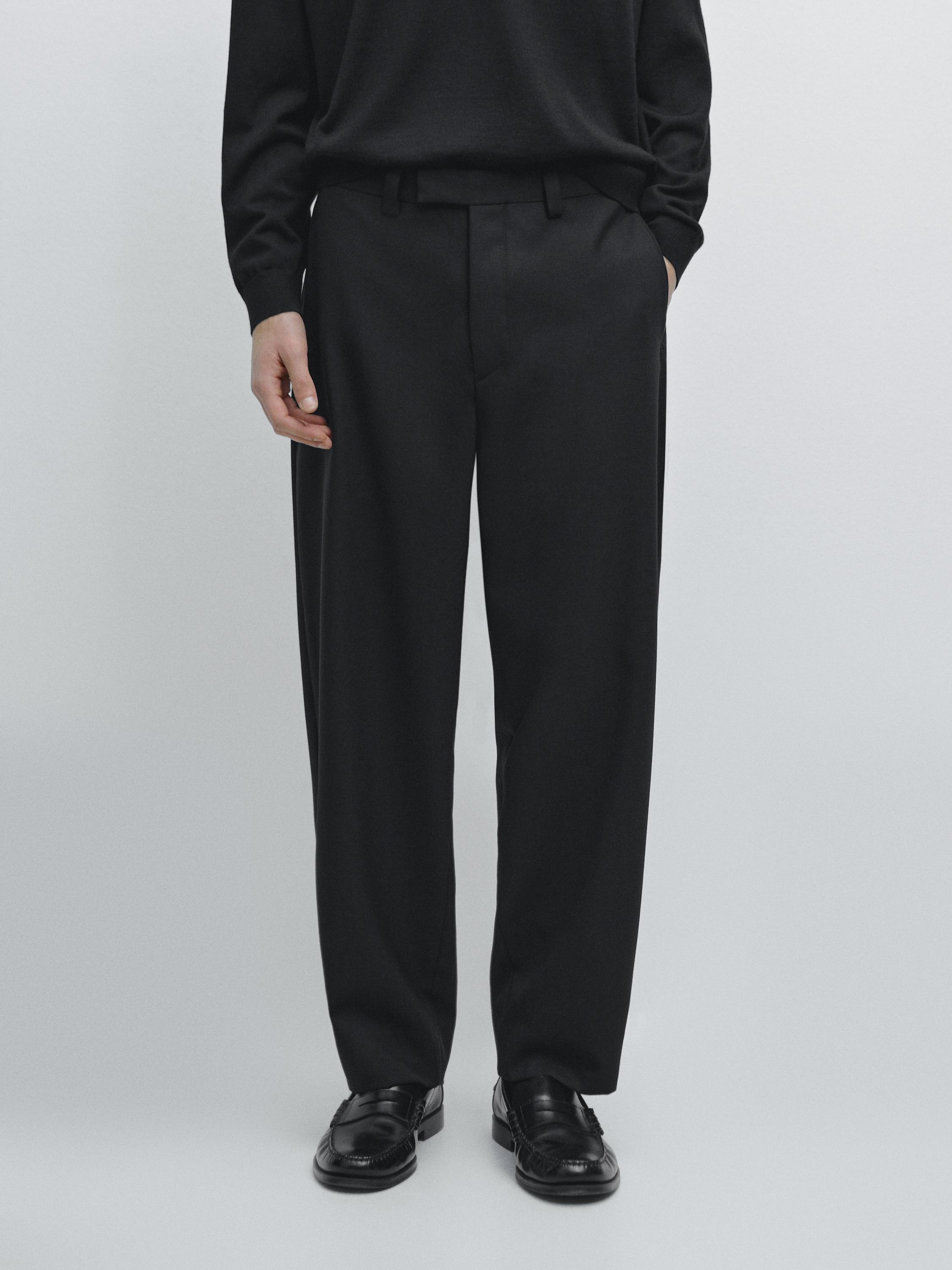 Брюки barrel fit из трехслойной шерсти Massimo Dutti, black — фото 3
