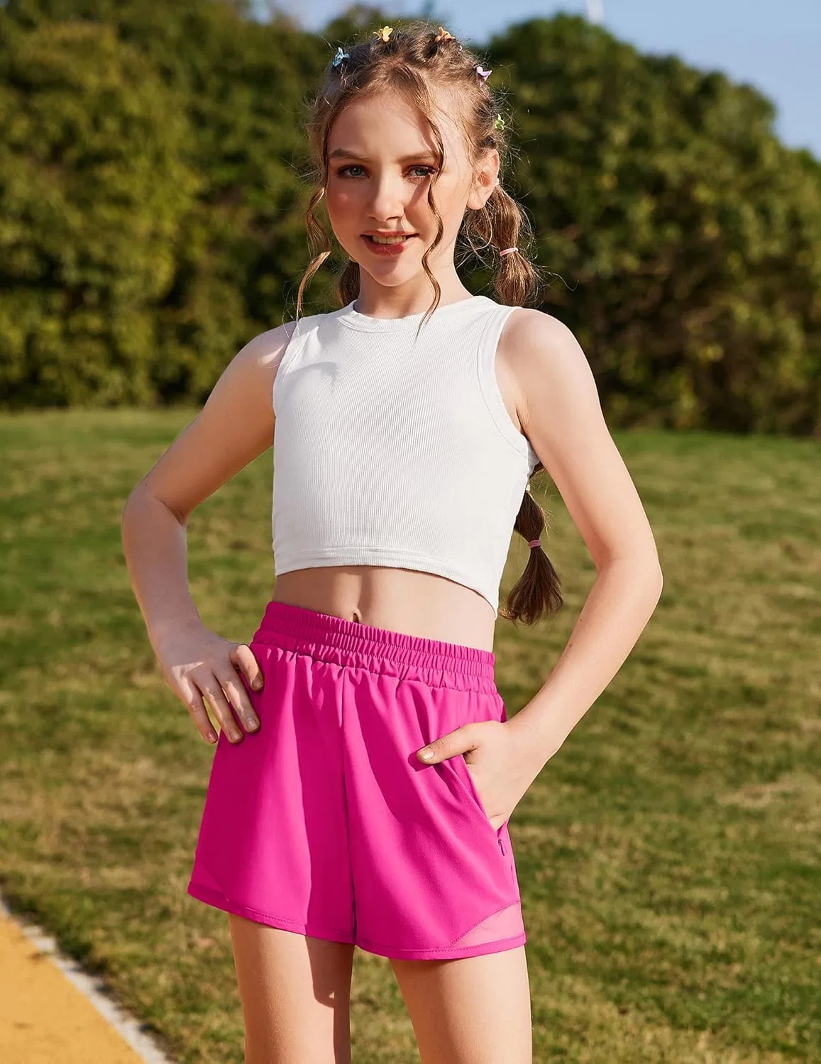 Детские шорты для бега с карманами на молнии, Zaclotre, Hot Pink — фото 2