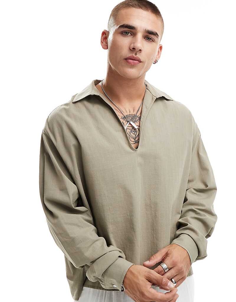 

Свободная рубашка свободного кроя цвета хаки с длинными рукавами ASOS DESIGN