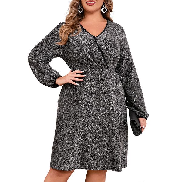 

Женское платье plus size с v-образным вырезом и пышными рукавами Clearflower, Dark Gray