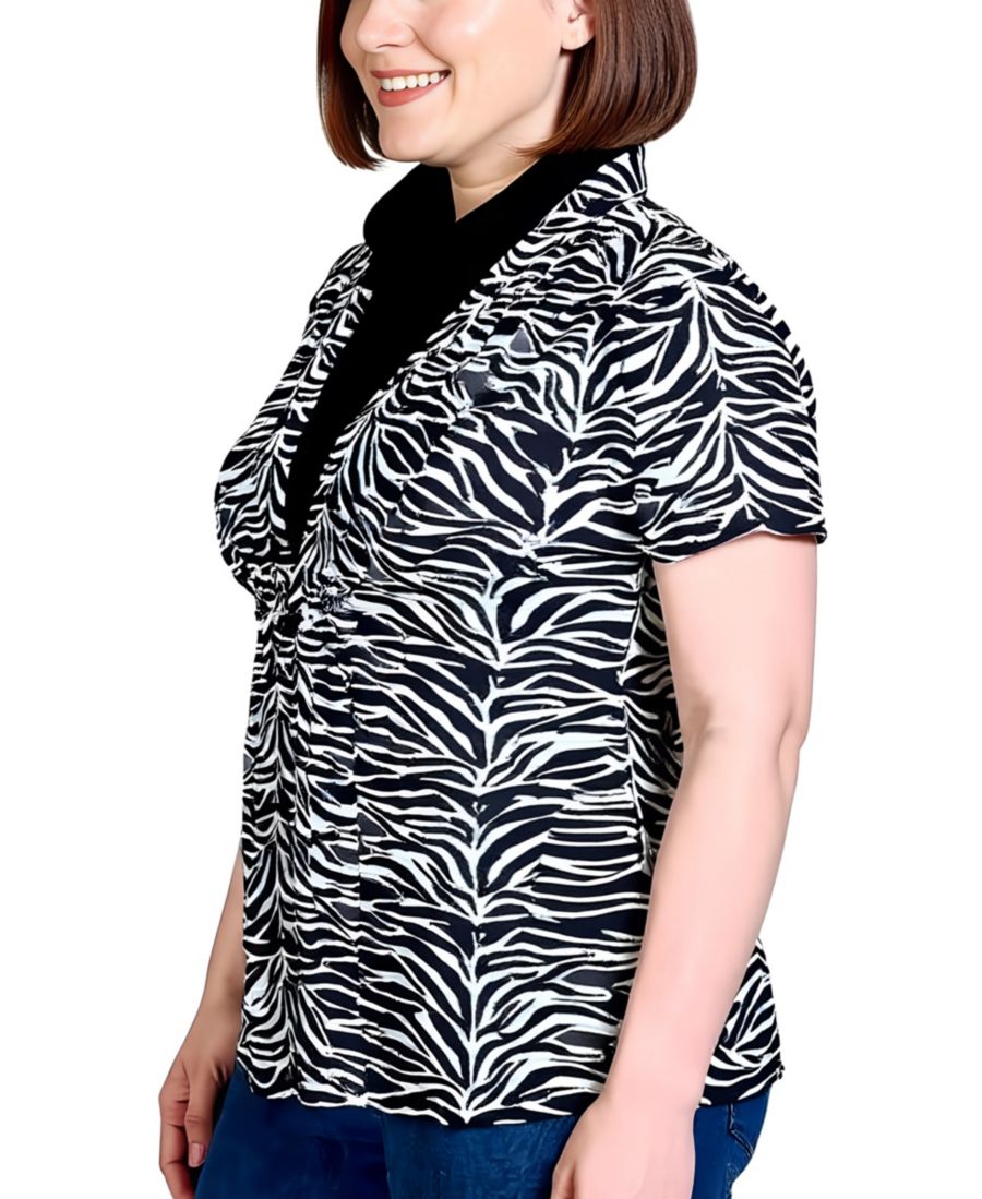 

Топ с коротким рукавом и воротником-хомутом больших размеров NY Collection, Cloud Zebra