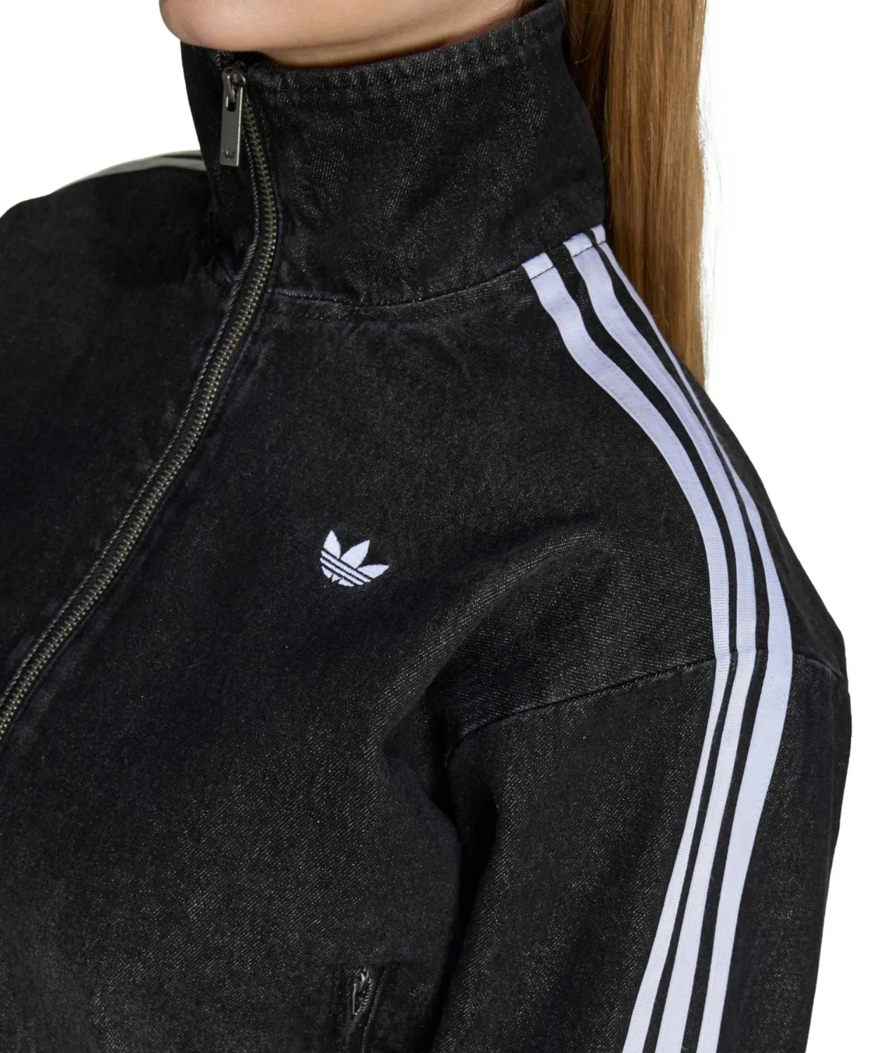Куртка джинсовая Adidas Originals Denim Lacing FB Jacket, свободный крой, черная — фото 4