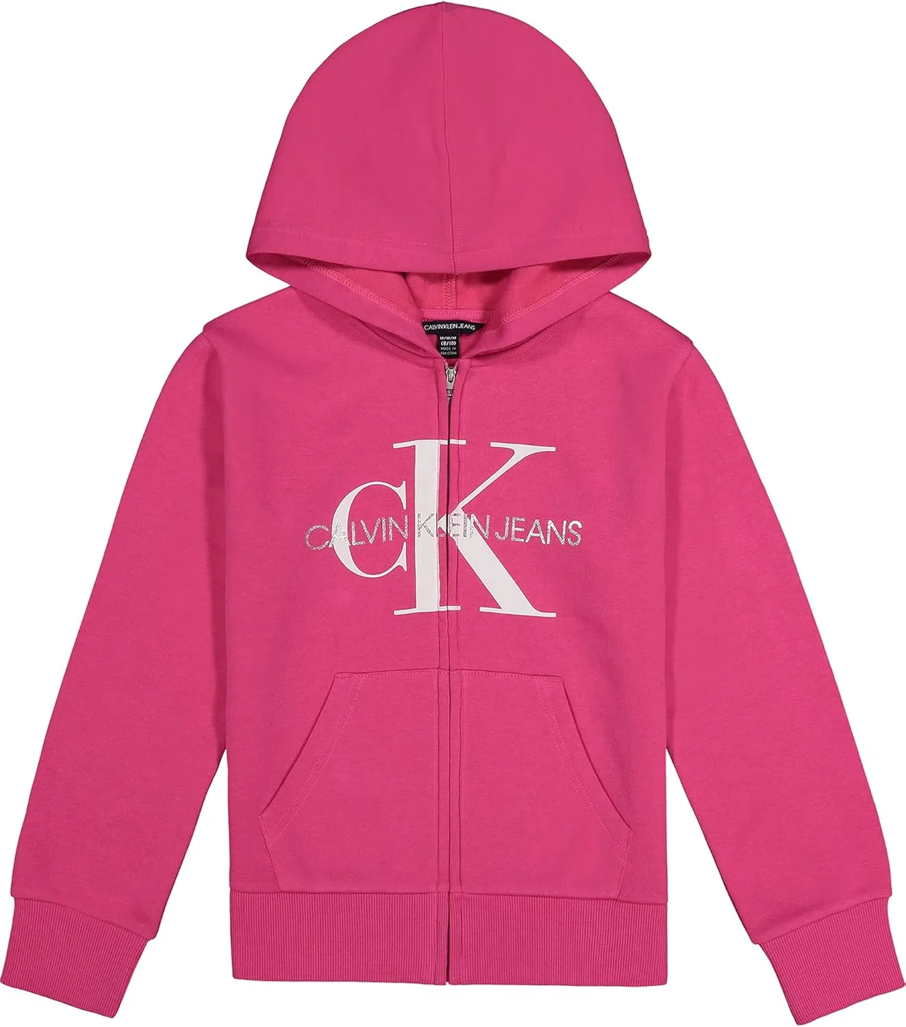 Детская флисовая кофта на молнии Calvin Klein, розовый монограмма