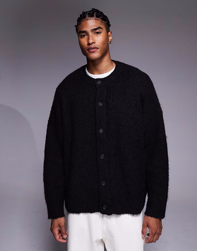 

Свободный вязаный кардиган с круглым вырезом черного цвета Asos Design